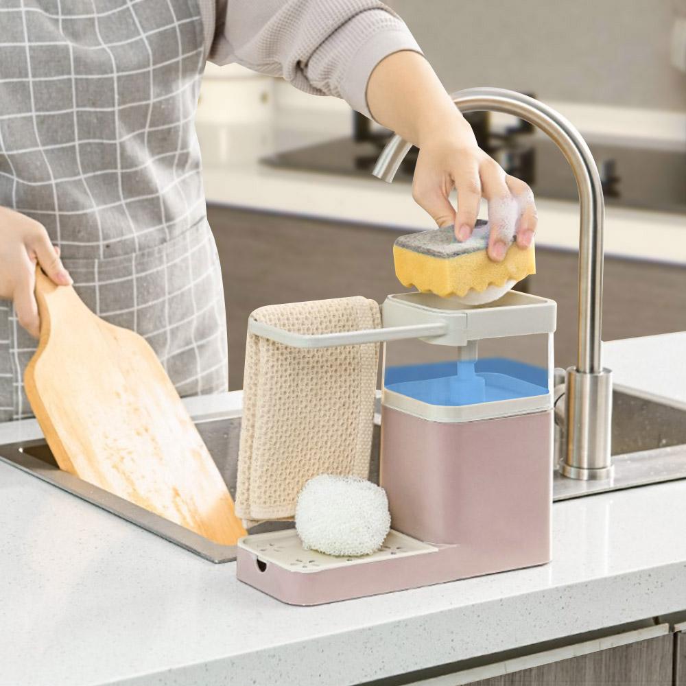 Newest 2 In 1 Sponge Drain Soap Dispenser Sponge Pump Dispenser Wipe Arrangement Rack Dish Towel Hanger Kitchen Storage Holder