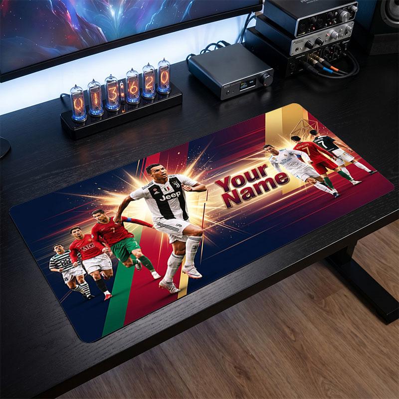 Tappetino Mouse Grande Personalizzato Cristiano Ronaldo, Stampa Testo Nome Personalizzato, Tappetino Scrivania Antiscivolo Logo Calcio Regalo Gaming