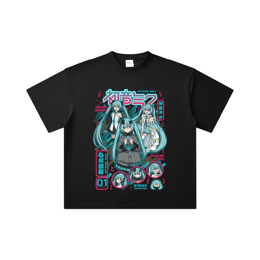 260 GSM Double Yarn 32 Count 100% Cotton Vocaloid V1 Hatsune Miku Print Unisex Heavy Cotton T Shirt