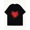 Vintage Oversized T-Shirt with Red Heart Collage Print – Romantic Edgy Heart-Themed Top
