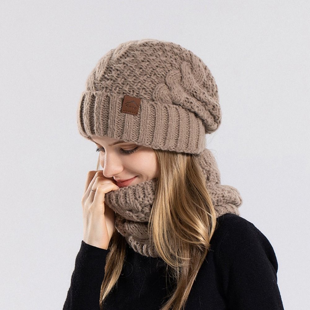 Fleece Lined Winter Beanie Hat Scarf Set Thicken Warm Wool Hat Thermal Knit Cap Winter Season