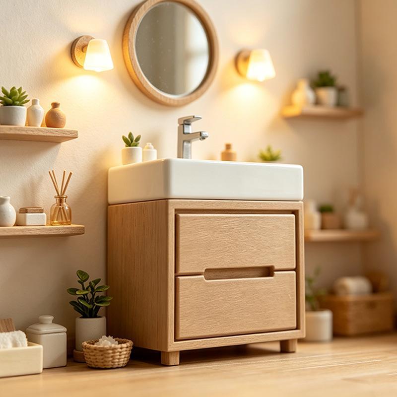 Miniature Vanity Sink Cabinet Dollhouse Furniture Modern Style Bathroom Model Ornament for Collection Display