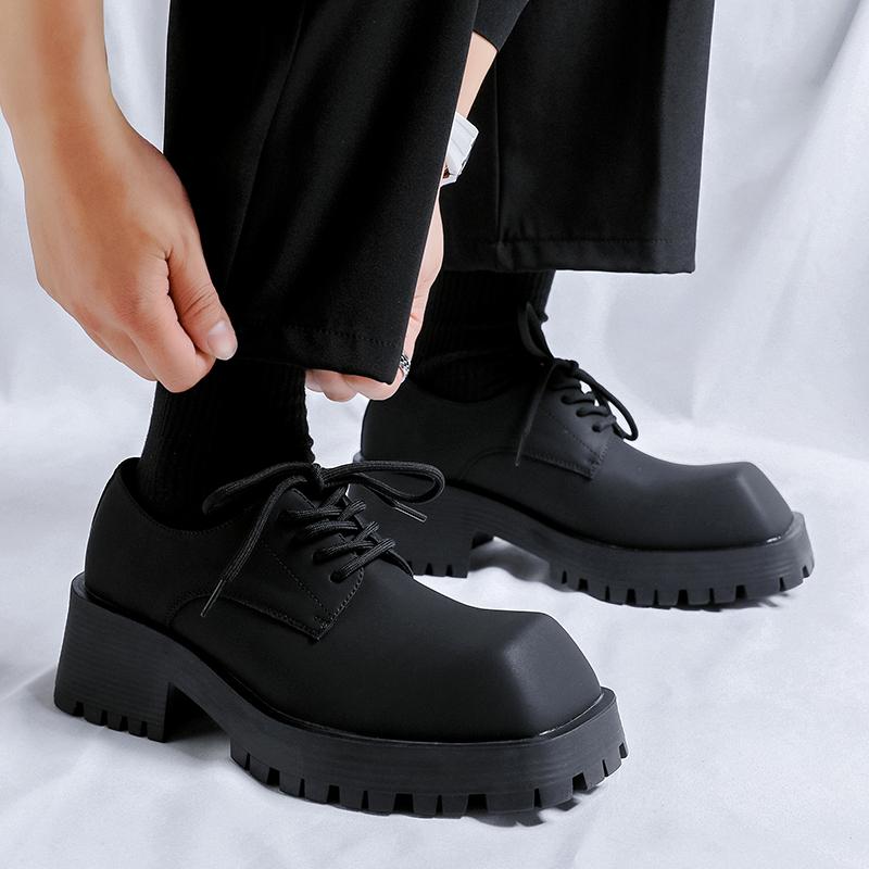 Fashion BLACK Trendy men's thick soled formal shoes High quality versatile style Fashion party outdoor stroll height increasing shoes