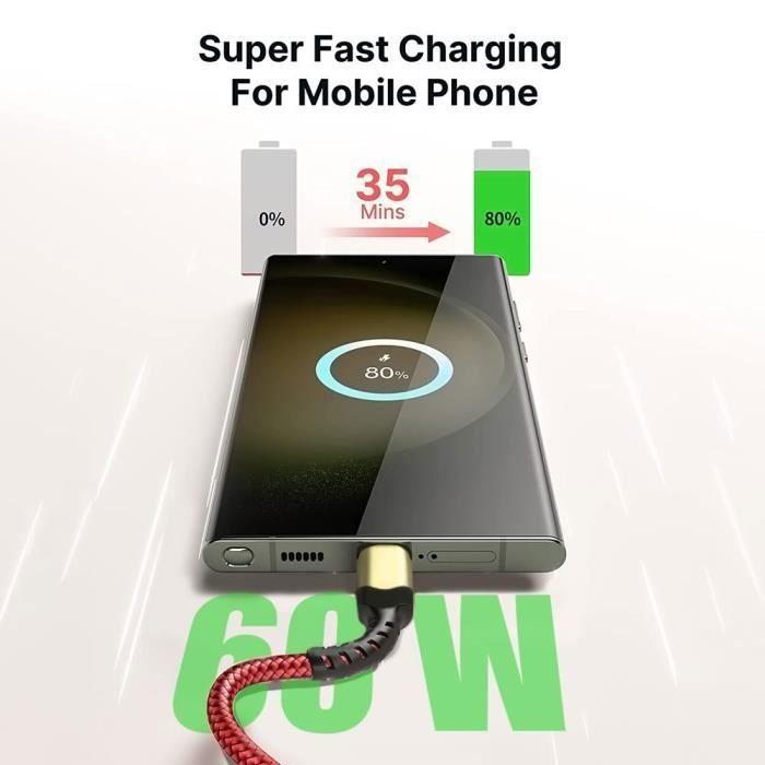 Câble USB-C vers USB-C - OPPO - Charge Rapide 60W - Nylon - 1 Mètre - Rouge