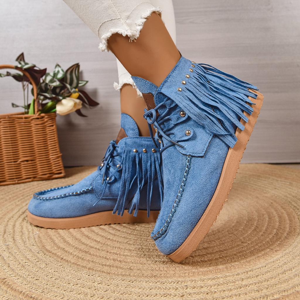 Fashion Women Ankle Boots 2025 New Round Toe Snow Boots Ladies Retro Outdoor Casual Shoes Fringe Winter Comfortable Luxury Women Shoes