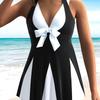 Women's Swimsuit Fashionable and Elegant Black and White Contrasting Color New Slim Fit Suspender Skirt Style