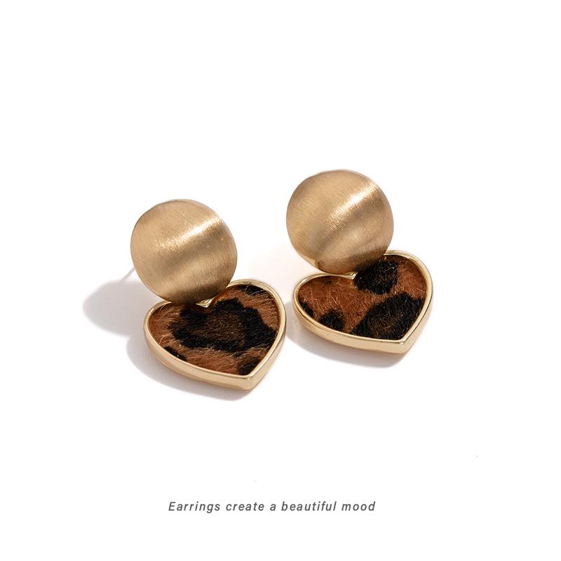 Leopard Heart Stud Earrings: Cool Patchwork Style for Autumn/Winter