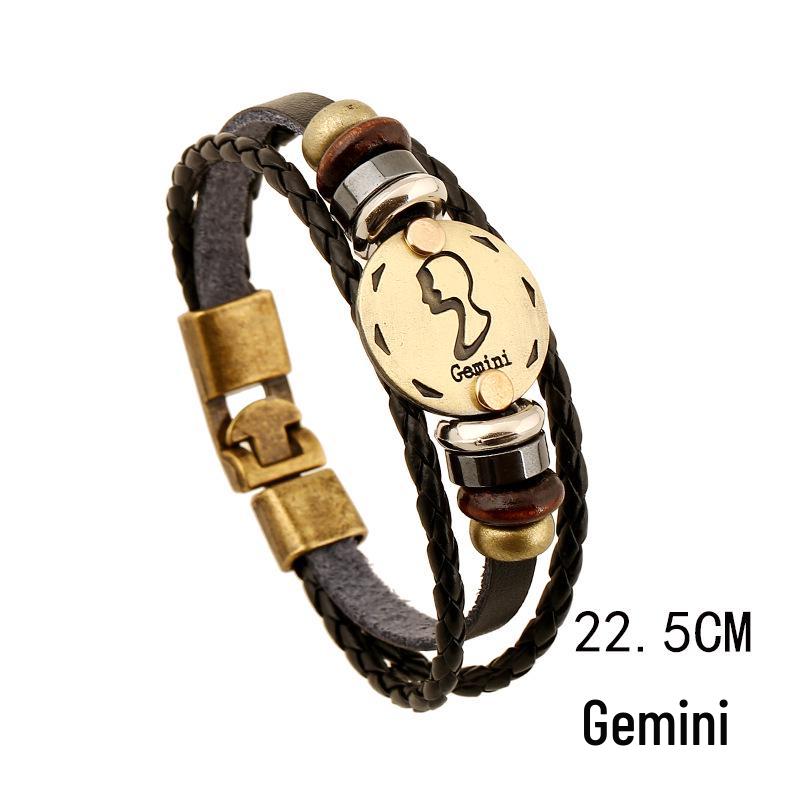 Twelve Constellations Genuine Leather Multi-layer Bracelet - Retro Woven Design for Couples