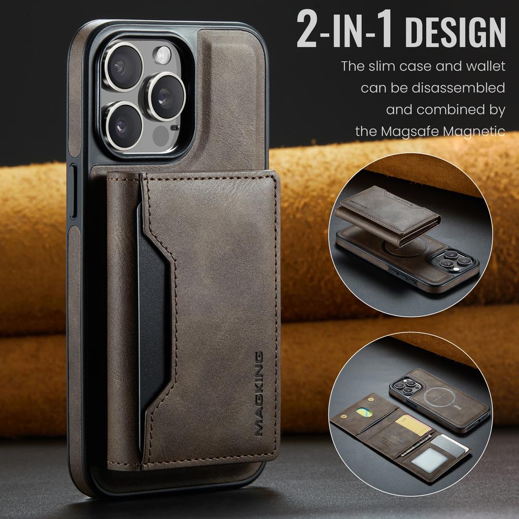 MAGKING K2 Series For iPhone 16 Pro Max Case Compatible with MagSafe PC+TPU+PU Leather RFID Blocking Phone Cover with Wallet
