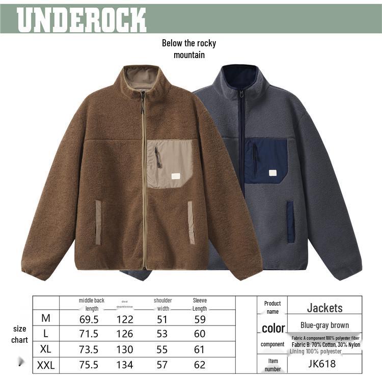 QIYOU Podzim 2025 Unisex Retro Patchworková bunda z jehněčí vlny se stojáčkem