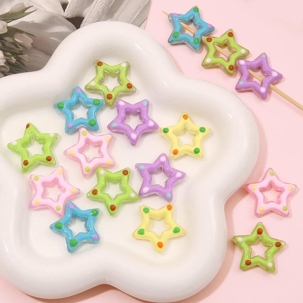 27mm Acrylic Handmade Hollow Star Beads For Jewelry Making DIY Bracelet Earring Phone Chain