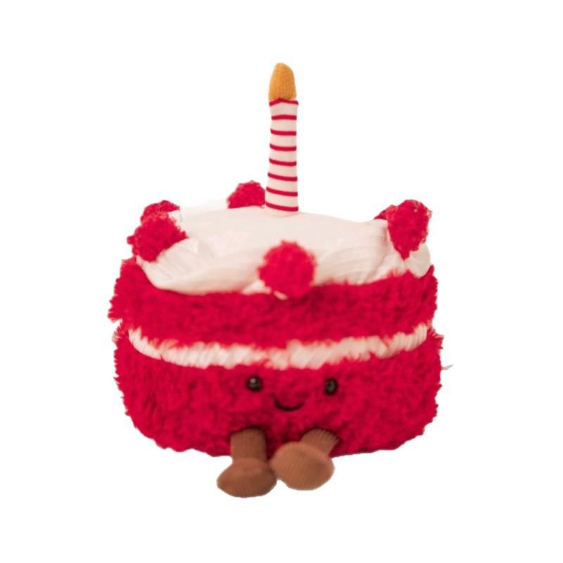 Fun Red Cake Doll Cute Strawberry Cake Plush Toy Red Birthday Gift for Girls Fake Cake