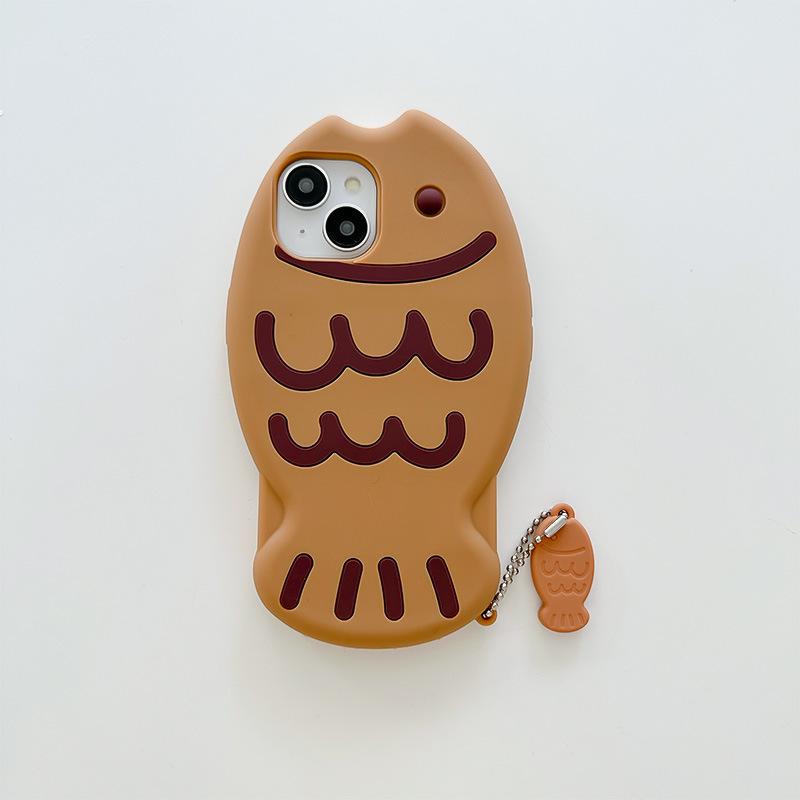 Cute Cartoon Animal 3D Taiyaki Fish Phone Case For iphone 15 14 13 12 11 Shockproof Bumper Soft Silicone bubble Phone Cover kids