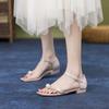 Mode 2025 Perlen Zehensteg Seidensandalen Damen Niedrige Absätze Ballerinas Schuhe Damen Knöchelriemen Sandalen Mujer Bürokleid Blockabsatz Sandalen