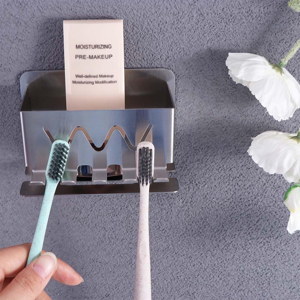 No-Punch Stainless Steel Toothbrush Holder Multi-slot Toothpaste Holder  Bathroom