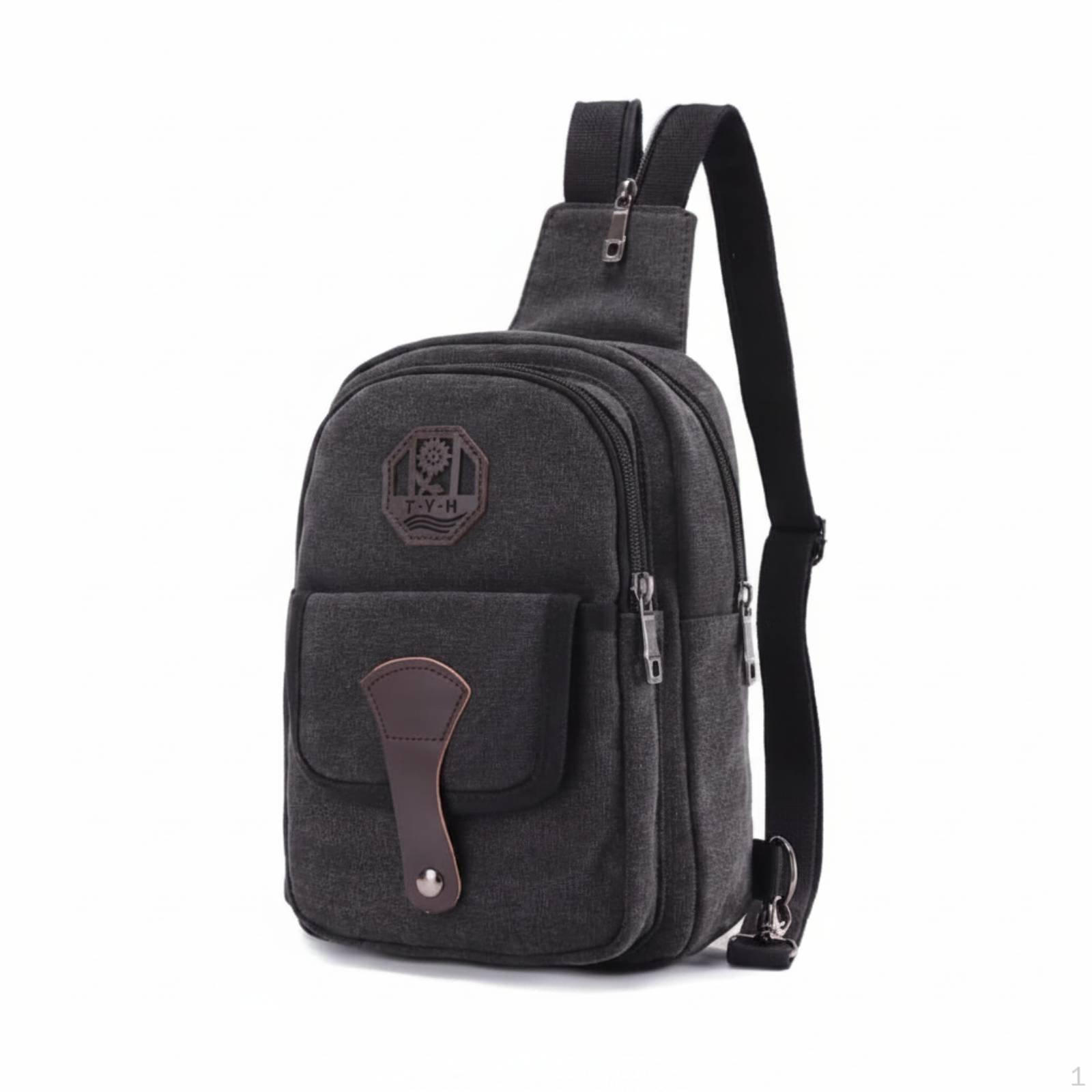 Canvas Shoulder Bag Adjustable Strap Men s Crossbody Backpack MultiCompartment for Travel Black