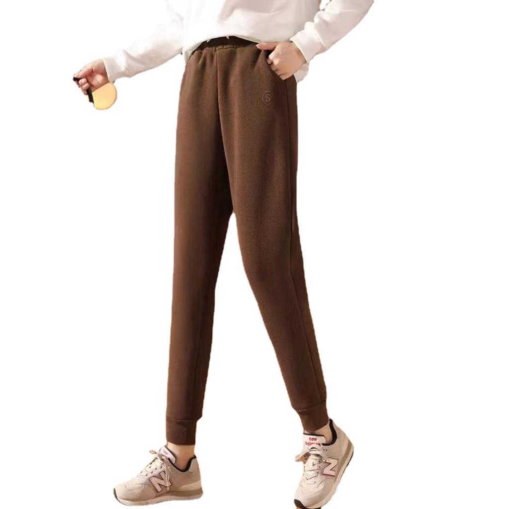 Women Thick Pants Winter Ankle Tied with Pockets Plush Liner Sport Pants Sweatpants Trousers