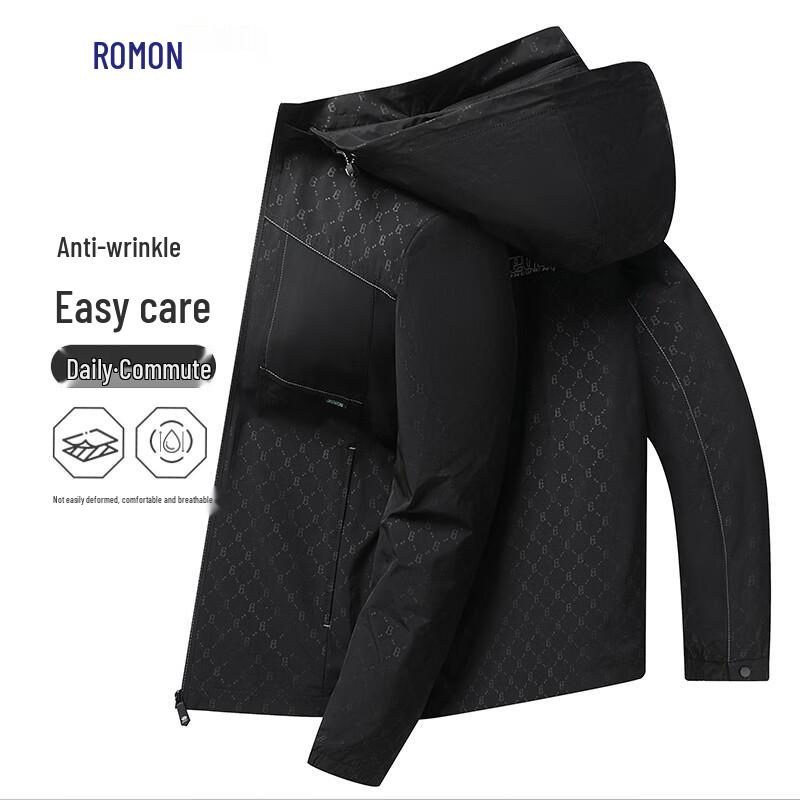 Romon Men's Business Casual Detachable Hood Jacket