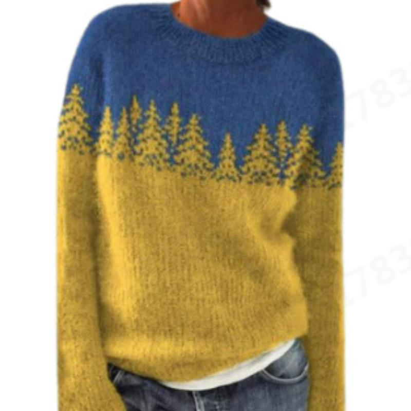 Новый женский свитер Wish Горячая распродажа Круглый вырез Цветной блок Свободный Модный пуловер Трикотаж XL жёлтый 2179₽