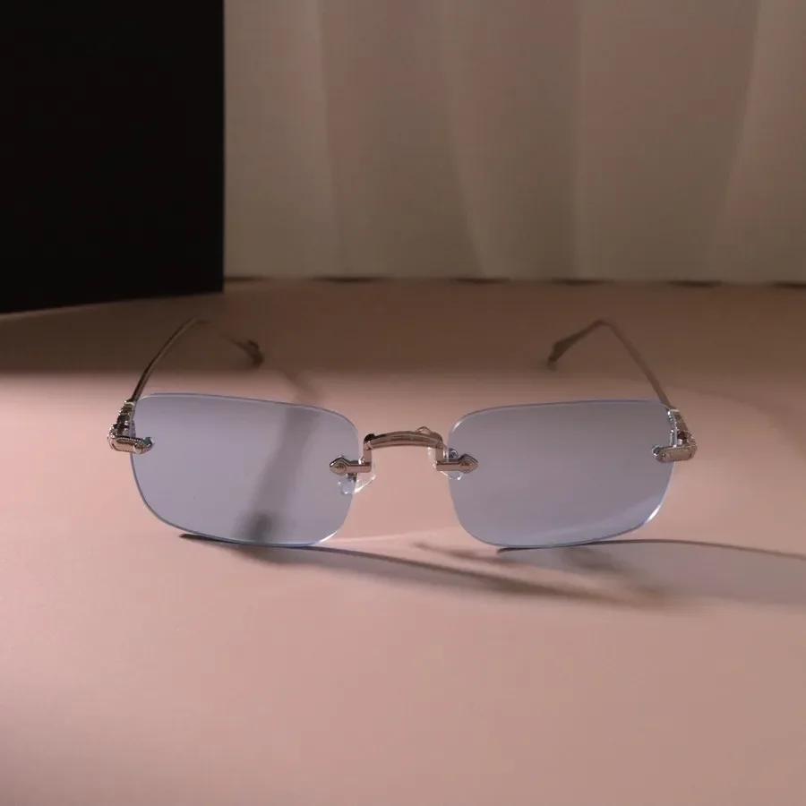 Occhiali da Sole Montatura Compatta Cool Donna Uomo Occhiali da Sole Quadrati Femminili Colorati Rettangolari Senza Montatura Specchio Designer Moda