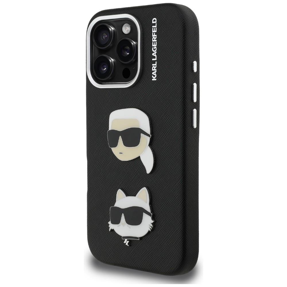 Karl Lagerfeld FW Grained Karl & Choupette Heads Pins Case for iPhone 16 Pro Black