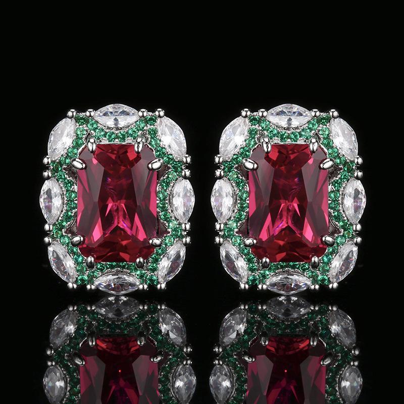 Wind Jewelry Set, Ruby Necklace, Ring Stud Earrings, Red Corundum Will Change Color, High-End Light Luxury Fashion Women