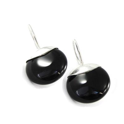 [H6514] - Silver 'Eva' Onyx Earrings
