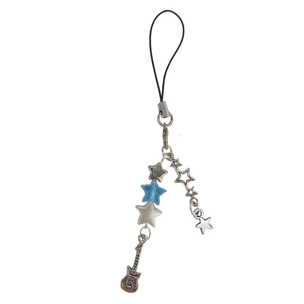 Unique Guitar Star Beaded Cellphone Charm Phone Chain Bag Pendatn Keychain Accessory for Music Enthusiasts