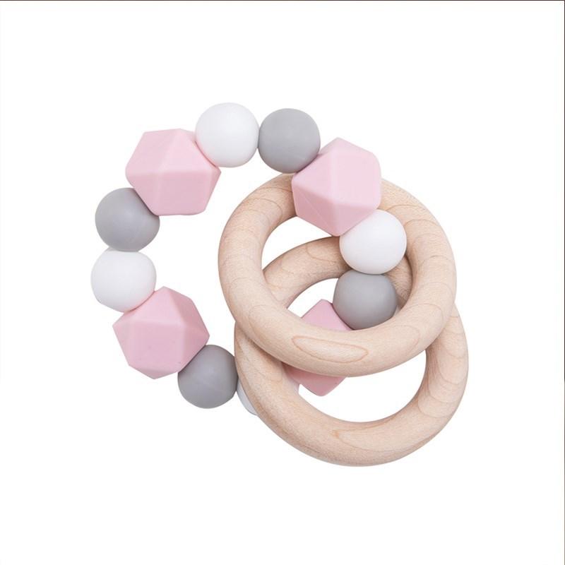 Baby Toys 1Pc Wooden Rattle Ring Teething Nursing Bracelets Bpa Free Silicone Bead Music Rattle Hanger Newborn Educational Toys