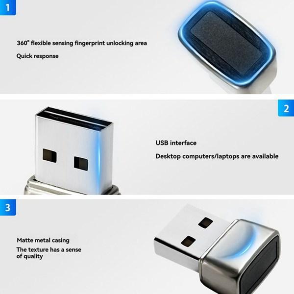 Silver Aluminum Alloy USB Fingerprint Login Device - Driver-Free, Plug and Play.