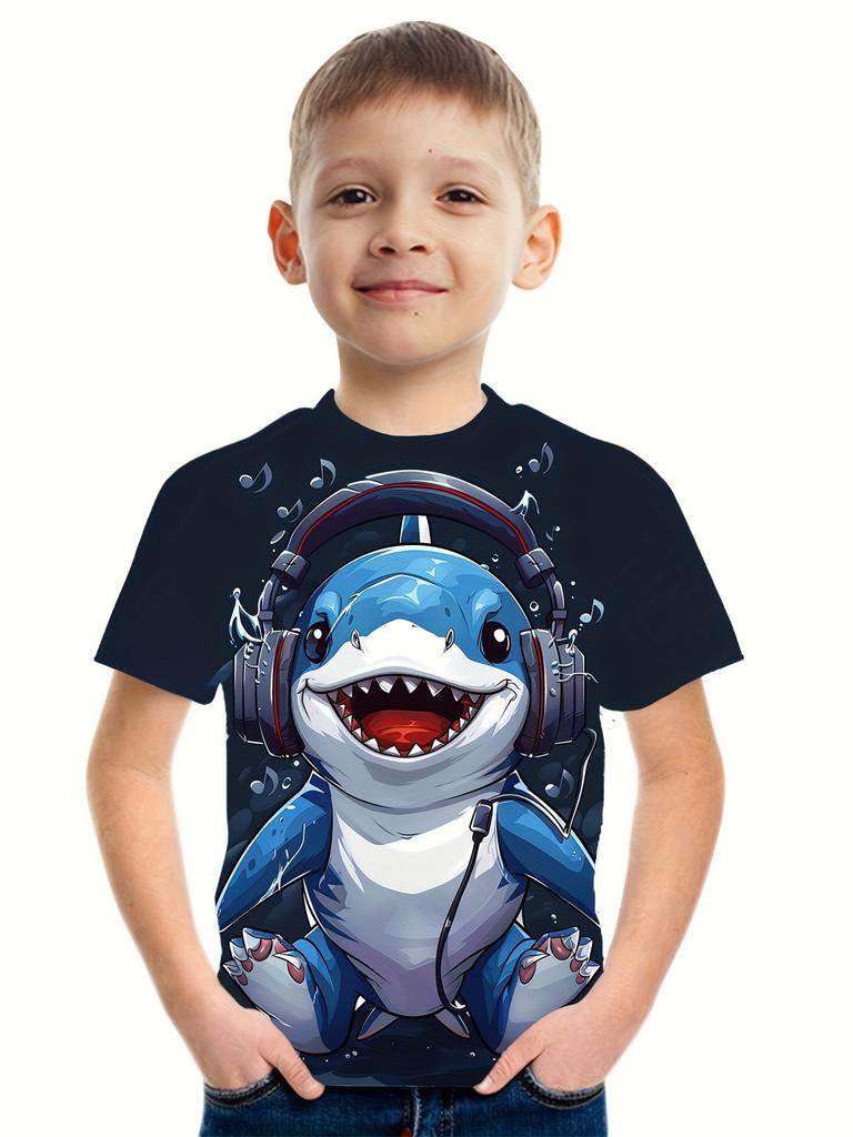 Ubrania Dziecięce Chłopięce Halloween Rekin Dynia Nadruk Chłopięcy T-shirt Krótki Rękaw Kreskówkowy Graficzny T-shirty O-Neck Odzież Dziecięca