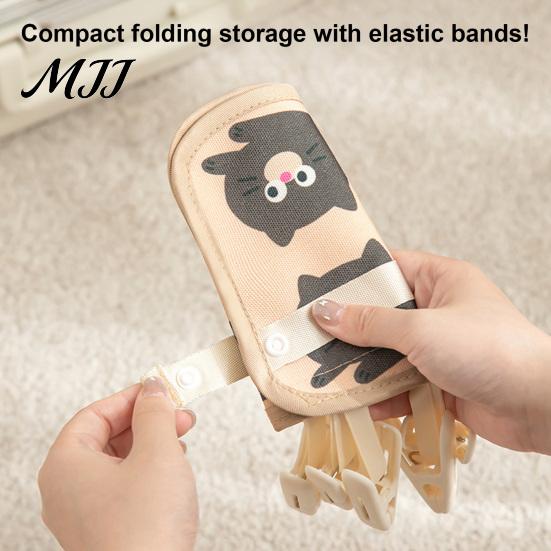 Dorm Room Clothing Hanger Fabric with Clips, Foldable Portable Laundry Drying Rack, Cute Cartoon Pattern Compact Hanging Organizer for Dormitory