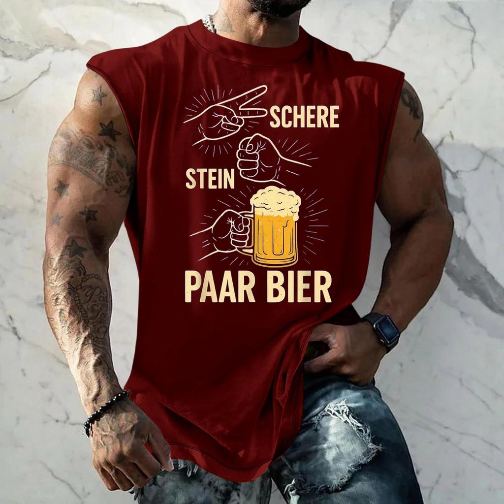 Men Sleeveless Tank Top Loose Fit Casual Streetwear Textured Pattern Printed Vest for Sports Vacation Daily Wear