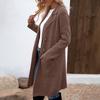 Women's Lapel Long Sleeve Mid-Length Woolen Coat Loose Fit Casual Fall Winter Blazer Jacket