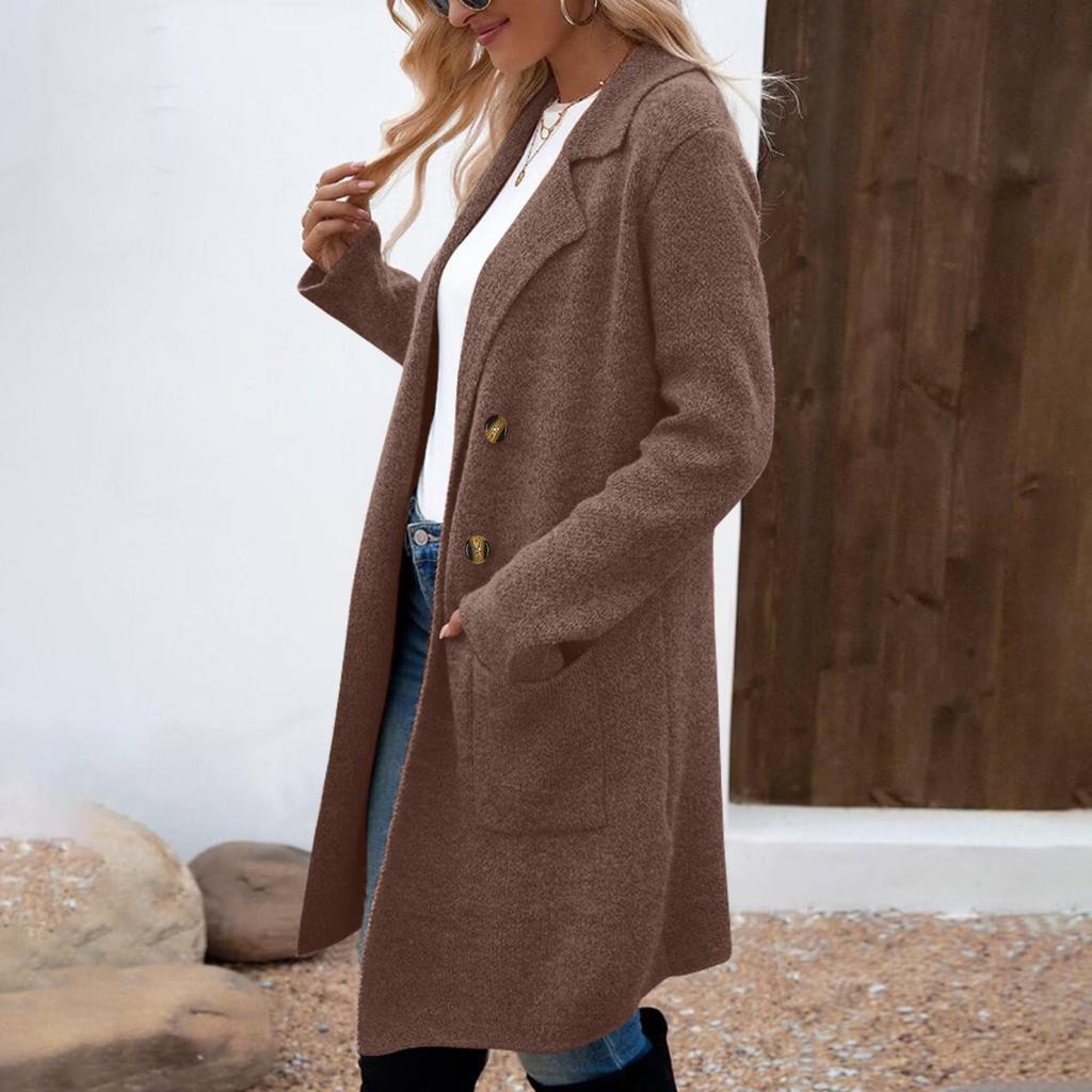 Women's Lapel Long Sleeve Mid-Length Woolen Coat Loose Fit Casual Fall Winter Blazer Jacket