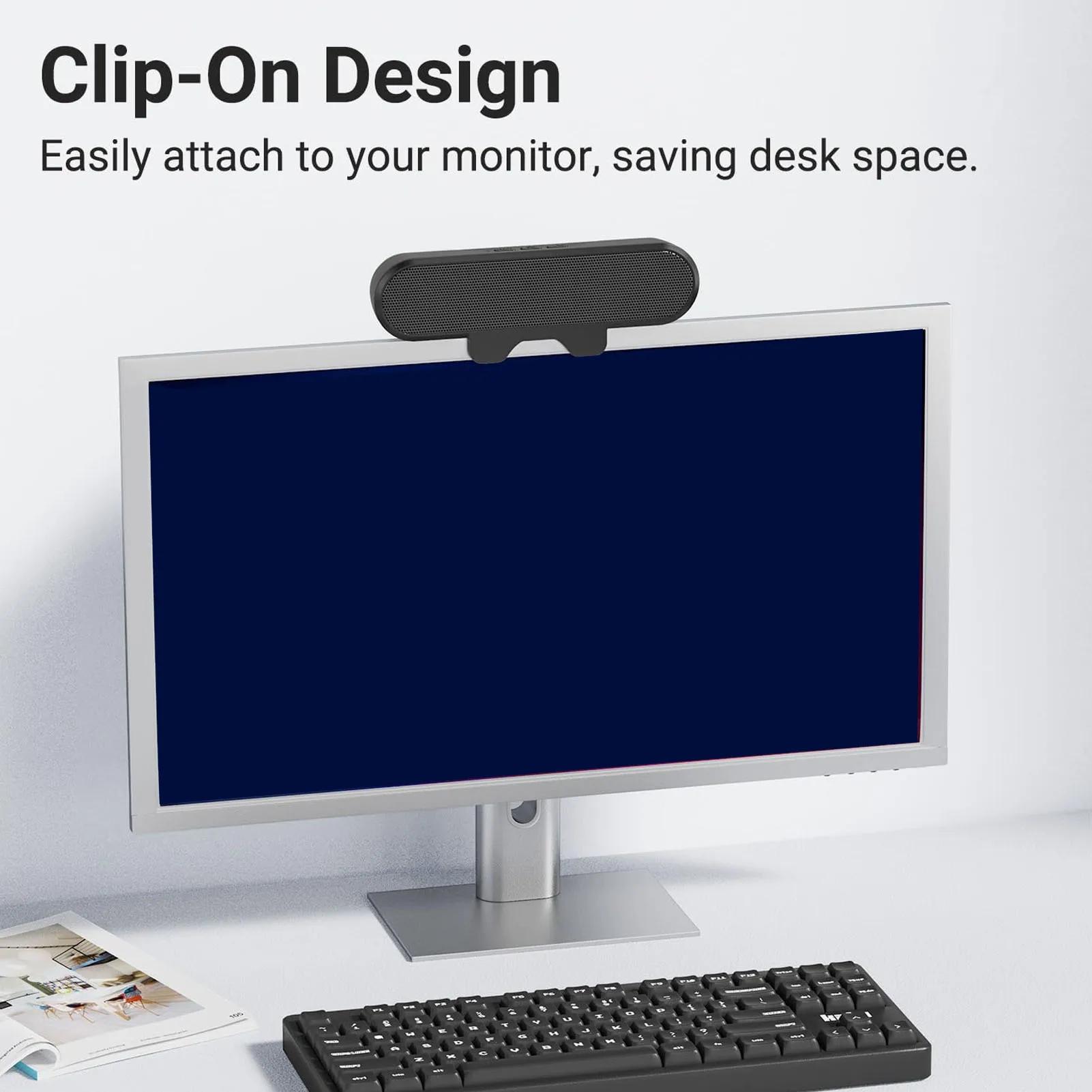 

Clip-on PC Speaker Desktop Easily Clamps Display Loud Sound Box Volume Control 10W USB High Definition Stereo for Entertainment чорний