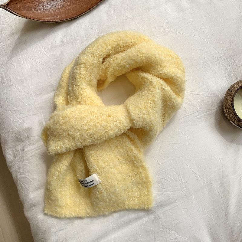 Knitted scarf women's winter new solid color versatile warm imitation cashmere soft waxy plush scarf scarf