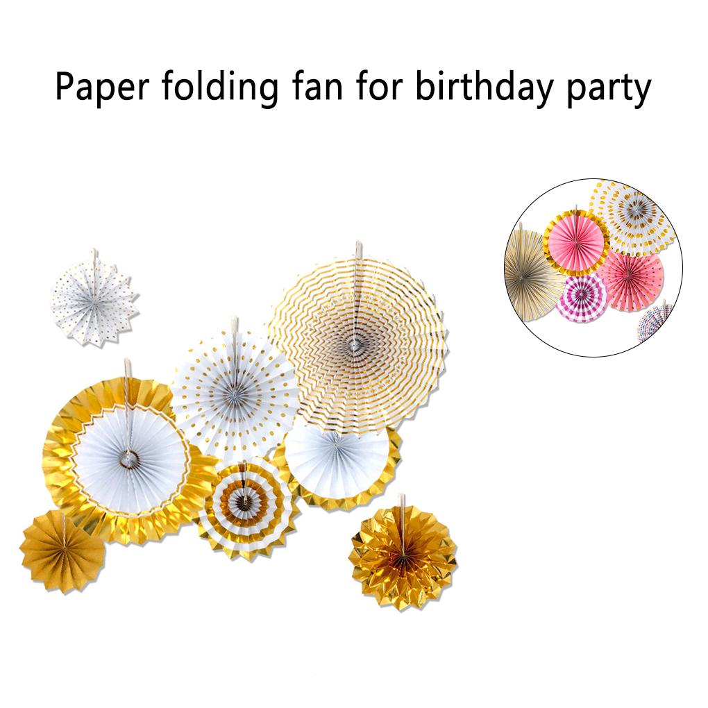 8 Pieces Foldable Fan Festival Wall Hanging Decoration Round Paper Fans Birthday Party Favor Props Supply for Living Room