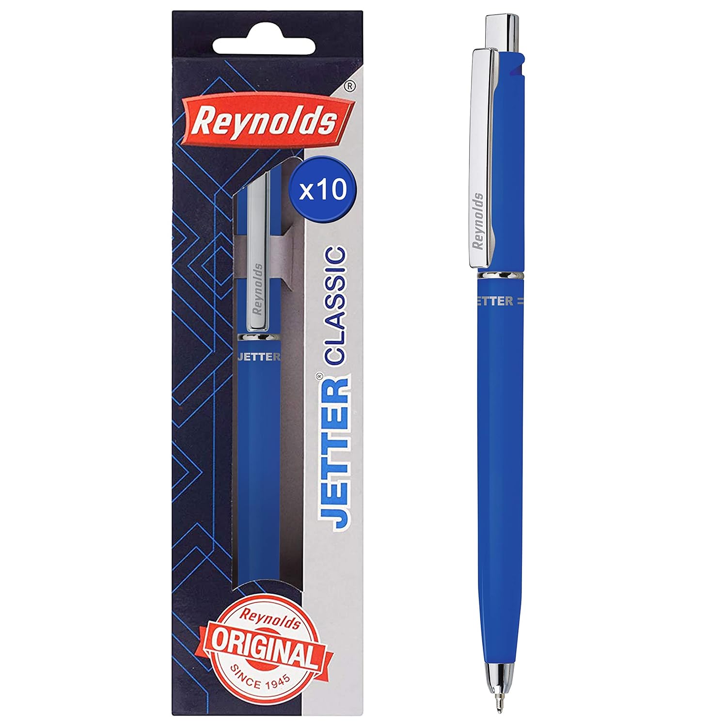 Reynolds Jetter Classic 0.7mm Blue Ink Ball Pens, Pack of 10, Smooth Writing for Office, Home & School