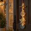 Rustic Wood Decor Lighted Wooden Fish Starfish Wall Hanging Ornament, Beachy with Warm LED Lights Lights, Coastal Nautical for Home Porch Beach House