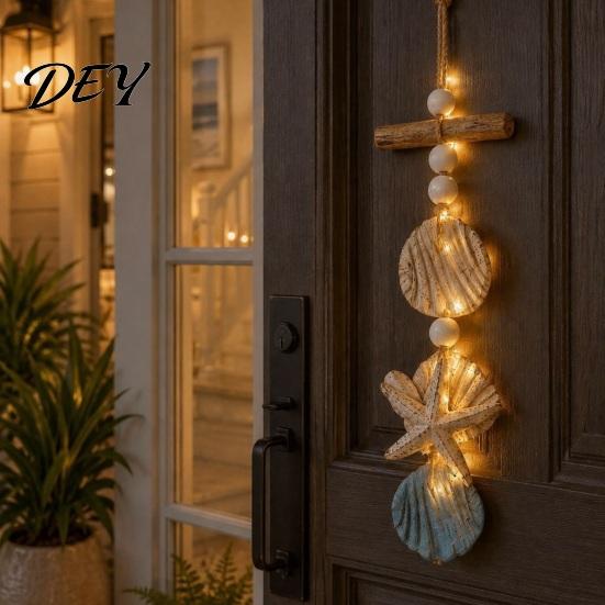 Rustic Wood Decor Lighted Wooden Fish Starfish Wall Hanging Ornament, Beachy with Warm LED Lights Lights, Coastal Nautical for Home Porch Beach House