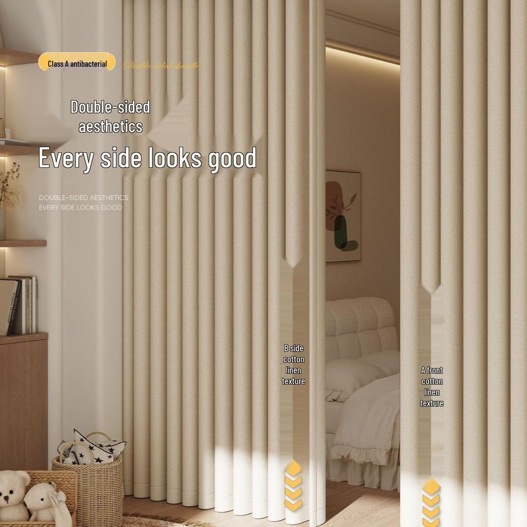 Double-Sided No-Drill Linen-Like Blackout Curtains for Living Room, Bedroom, or Balcony