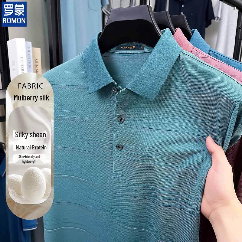 Romon Men's Silk Blend Polo Shirt with Pockets