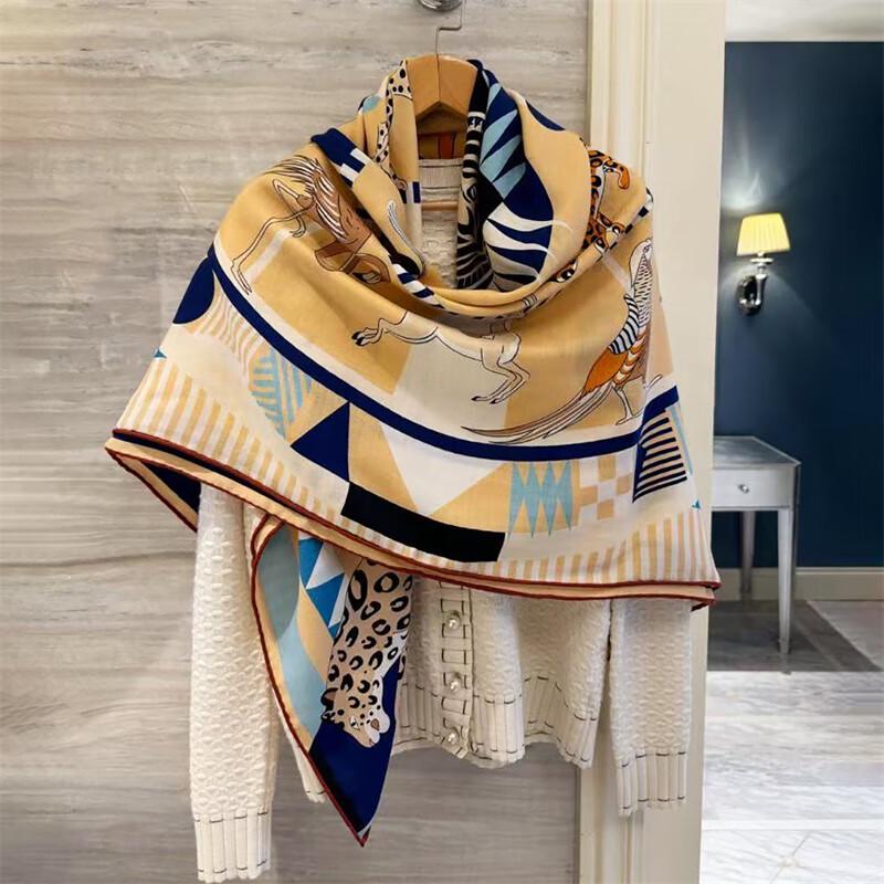 NINA SOLOR Carousel Silk Wool Large Square Scarf