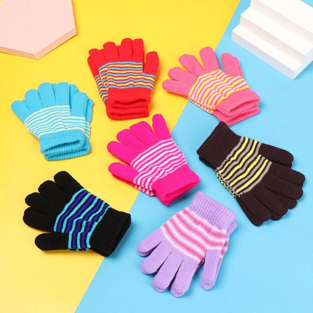 

Girls Kids Winter Warm Soft Outdoor Sports Thickened Printed Stripe Finger Gloves Baby Mittens 01