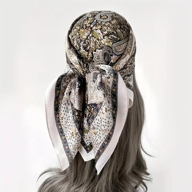 Vintage Paisley Satin Square Scarf Women Silky Soft Neck Scarf Versatile Thin Bandana Hair Wrap Shawl Elegant Hair Accessory