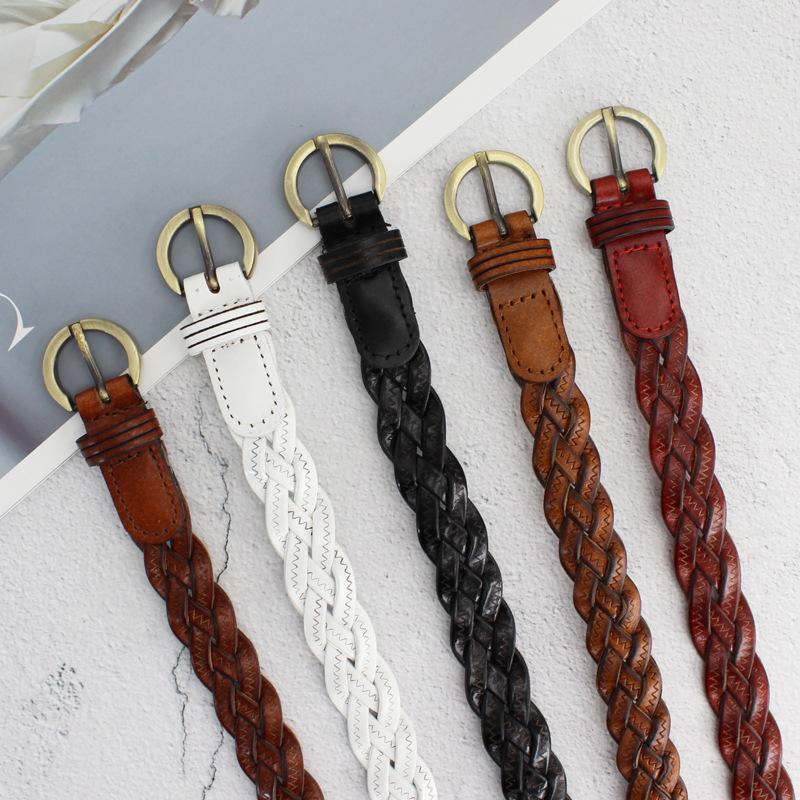Four-strand Broken Cowhide Braided Belt, Thin Decorative Belt, Genuine Leather Twist Thin Belt