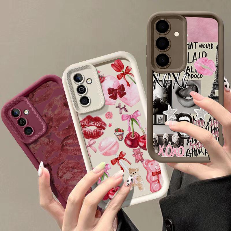 Creative Lip Print Phone Case For Samsung Galaxy S25 FE S26 S24 S23 S22 S21 S20 Plus Note 20 Ultra 5G S25 Plus S26 Ultra Cover