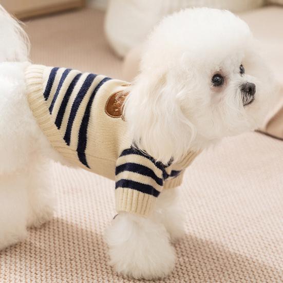 Dogs Striped Sweater Cute Bear Pattern Knitted Pullover Stretchy Warm Winter Puppy Clothes for Small Dogs Cats French Bulldog Chihuahua