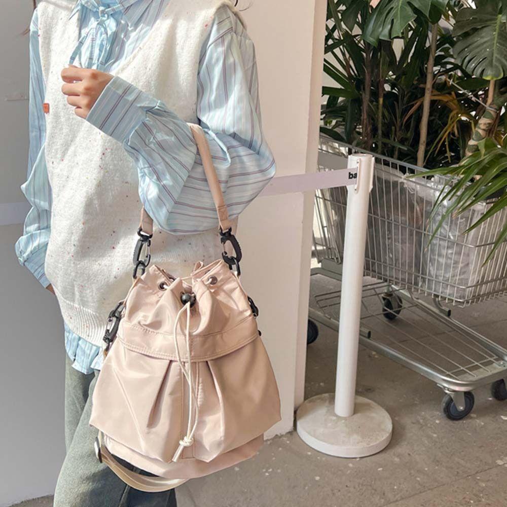 Large Capacity Drawstring Fitness Bag Korean Style Bucket Bag Swimming Nylon Crossbody Bag  Travel